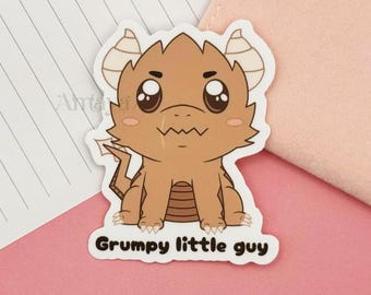 Grumpy little guy Sticker - Dragon, Rock, Angry, Fantasy, Silly, Kawaii, Vibrant Matte Design