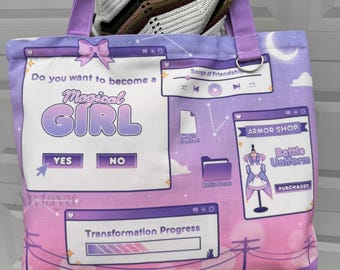 Magical Girl Tote Bag - Kawaii, Moon, Computer, Star, Guardian, Gradient Colorful Design