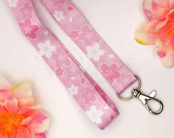 Pink Sakura Lanyard - Kawaii, Cherry Blossom, Floral, Pastel Design