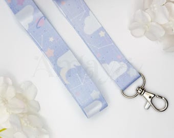 Blue Space Lanyard - Kawaii, Stars, Moon , Planets, Clouds, Pastel Design