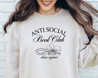 Camiseta del club de lectura, antisocial, moderna, para lectores femeninos, con cuello redondo