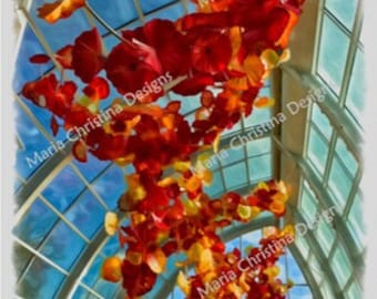 CHIHULY SKY (Chihuly Garden and Glass Museum) : oeuvre d'art originale représentant le travail du verre de Dale Chihuly, impression sur toile, acrylique et huile, art moderne