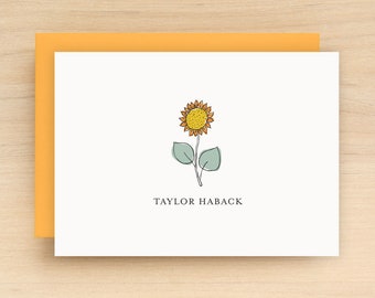 SUNFLOWER Personalized Stationery Set - Watercolor Flower Custom Stationary