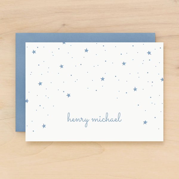 Blue star personalized baby stationery for boy, Modern baby shower thank you cards with name, Newborn gift, Notecard box set | TWINKLE