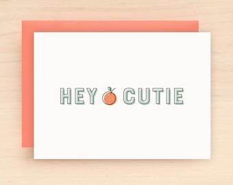 HEY CUTIE Boxed Greeting Card Set of 10 - Cute love and friendship card with a little orange - Stationery / Stationary