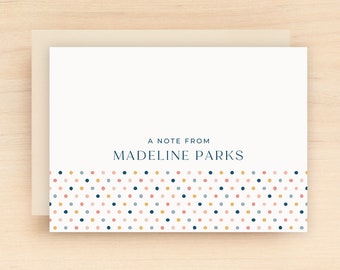 MELODY Personalized Notecard Gift Set for Women and Hostess. Custom Stationery a note from stationary with cute and colorful polka dots.