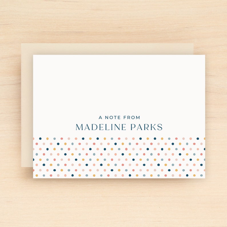 MELODY Personalized Notecard Gift Set for Women and Hostess. Custom Stationery a note from stationary with cute and colorful polka dots. image 1