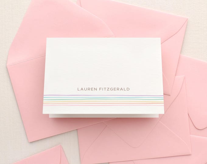 GLOW Personalized Stationery Set - Custom stationary notecard set for kids who love rainbows. Gift for tween teens girl teacher women her