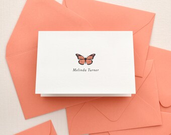 Monarch butterfly stationary box for women | Personalized stationery set with name | Folded custom note cards with envelopes | FLUTTER