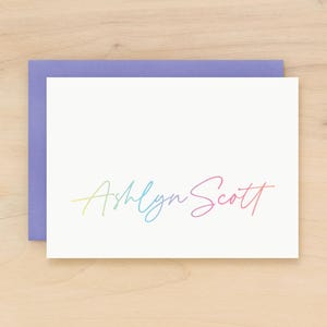 Teen girl stationery set with rainbow script | Personalized stationery for kids with name | Folded custom note card | Thank you card | HUE