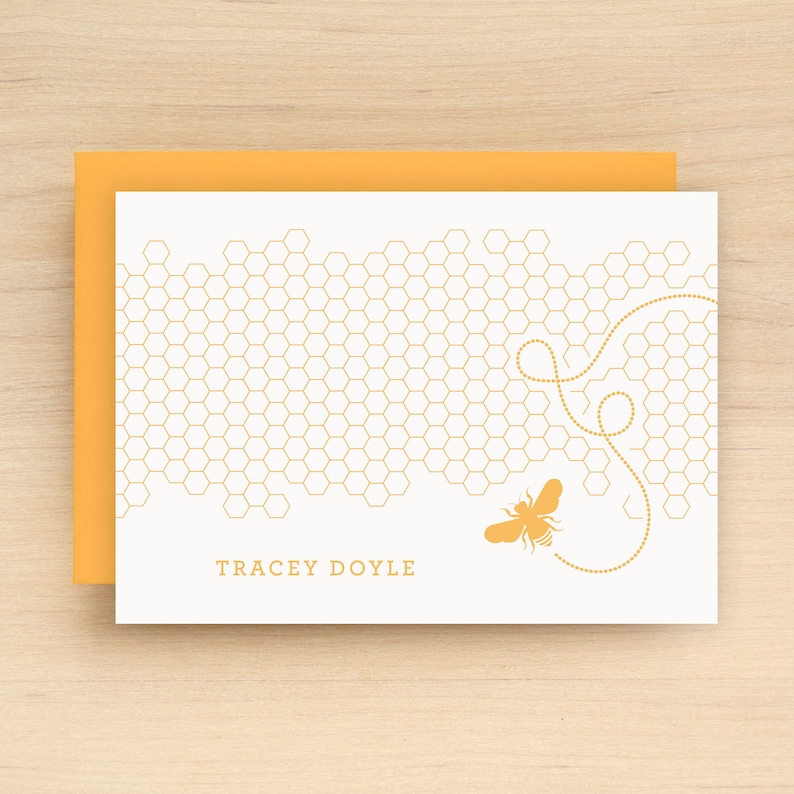 HONEY Personalized Stationery Set Personalized Stationary Set Custom Personalized Notecard Set Bee Honeycomb image 1