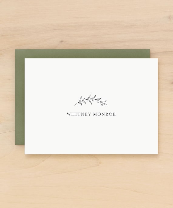 Personalized stationery set for women | Greenery stationary with name | Box of folded custom note cards with envelopes | AUTUMN