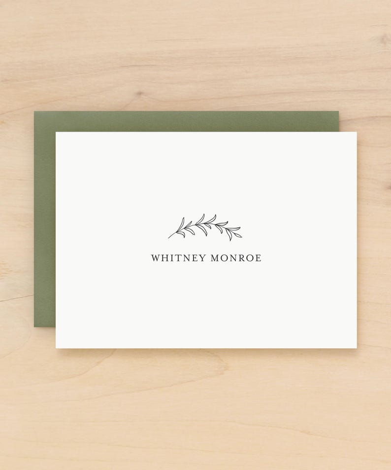 Personalized stationery set for women | Greenery stationary with name | Box of folded custom note cards with envelopes | AUTUMN image 1