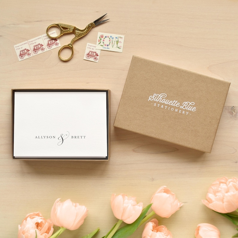 Personalized stationery for couples | Minimal and elegant custom notecard for wedding and engagement | First anniversary gift | PLUME image 3