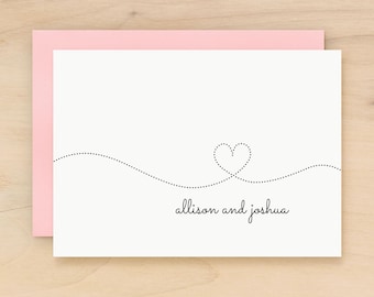 Heart stationery set | Simple personalized wedding thank you card from couple | Custom folded note with names | SMITTEN