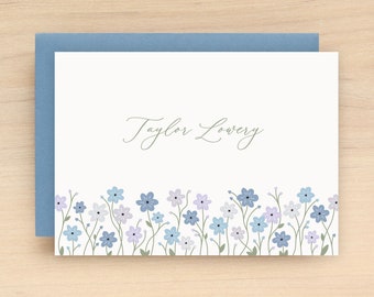 Stationery Personalized Custom Stationary - BLUEBELL Design - Pretty Floral Flower Note Card Set, Woman, Girl, New Mom, Bridesmaid, Teacher