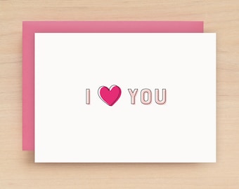 I LOVE YOU Boxed Greeting Card Set of 10 - Cute love, friendship, encouragement, sympathy card with a little heart - Stationery / Stationary