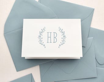 Personalized stationery set for women | Initials monogram stationary in box | Folded custom note cards with envelopes | SPRIG
