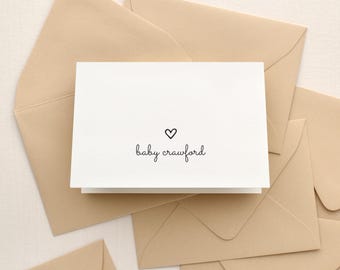 Tarjetas de agradecimiento para baby shower unisex / Papelería personalizada para bebé con forma de corazón / Regalo personalizado para recién nacido con nombre / SWEETIE