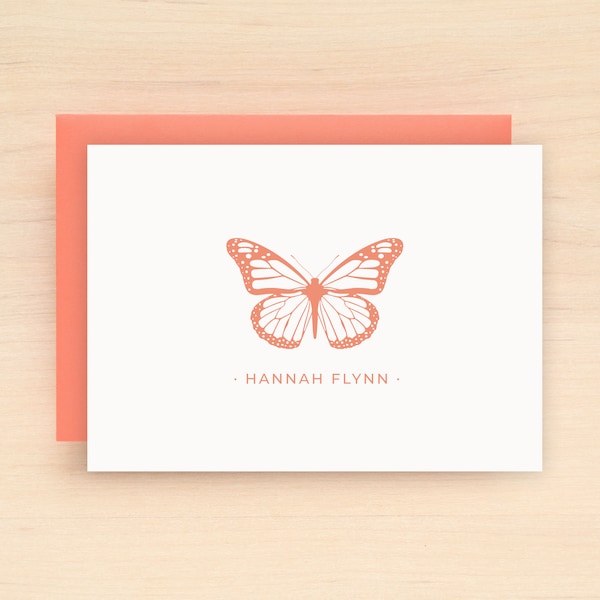Personalized Stationery Set - MONARCH Custom Note Card - Butterfly Kids Stationery