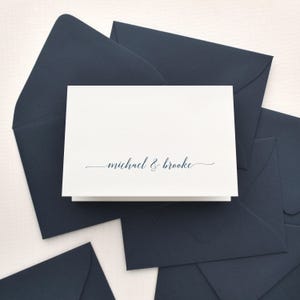 Elegant script folded custom note card | Personalized couples stationery set with first names | Fancy engagement stationery | DEVOTED