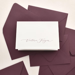 Folded custom note cards and envelopes | Box of elegant script stationary for women | Personalized stationery set with name | AURORA