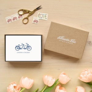 Personalized Stationery Set / Personalized Stationary Set TANDEM Custom Personalized Note Card Set Bicycle Couples Wedding Engagement image 2
