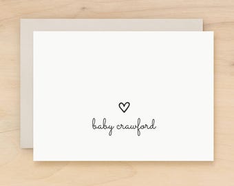 Gender neutral baby shower thank you cards | Custom baby stationery heart | Personalized newborn gift with name | SWEETIE