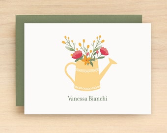 Personalized Stationary Custom Stationery - Gift for Gardener - STEM Design - Flower, Spring, Watering Can, Garden Pretty Note Card