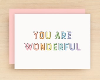 YOU ARE WONDERFUL Boxed Greeting Card Set of 10 - Cute rainbow love, friendship, encouragement, lgbt card - Stationery / Stationary