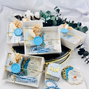 Ensemble personnalisé de mini coran et tasbeeh en velours, faveurs islamiques pour baby shower, cadeau de bienvenue pour bébé, faveur d&#39;aqiqah, faveur d&#39;Ameen
