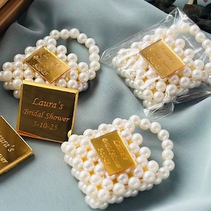 Mini sacchetto di perle, cioccolato di prima qualità, bomboniera di nozze fatta a mano di prima qualità, regalo di lusso per addio al nubilato, pochette di perle personalizzata, bomboniera con borsetta di perle