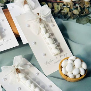 Custom Jordan Almond Candy Glass Jar Wedding Favor, Engagement Favor, Nikkah Favor, Wedding Candy Gift, Engagement Favor, Tube Dragee Gift