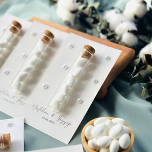 Custom Jordan Almond Candy Glass Jar Wedding Favor, Engagement Favor, Nikkah Favor, Wedding Candy Gift, Engagement Favor, Tube Dragee Gift