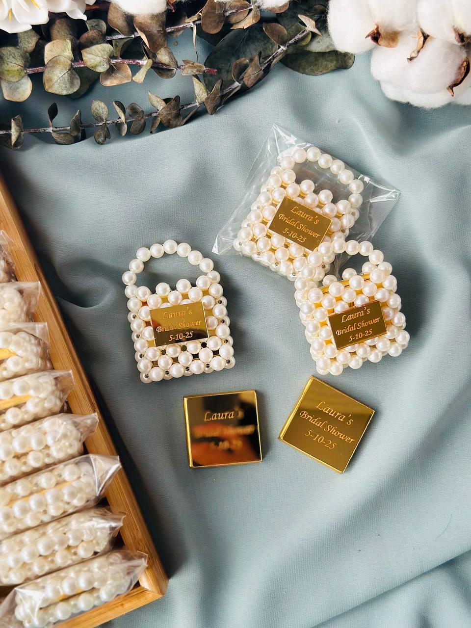 Mini Pearl Bag, Premium Chocolate, Premium Handmade Wedding Favor, Luxury Bridal Shower Gift, Personalized Pearl Clutch, Pearl Purse Favor