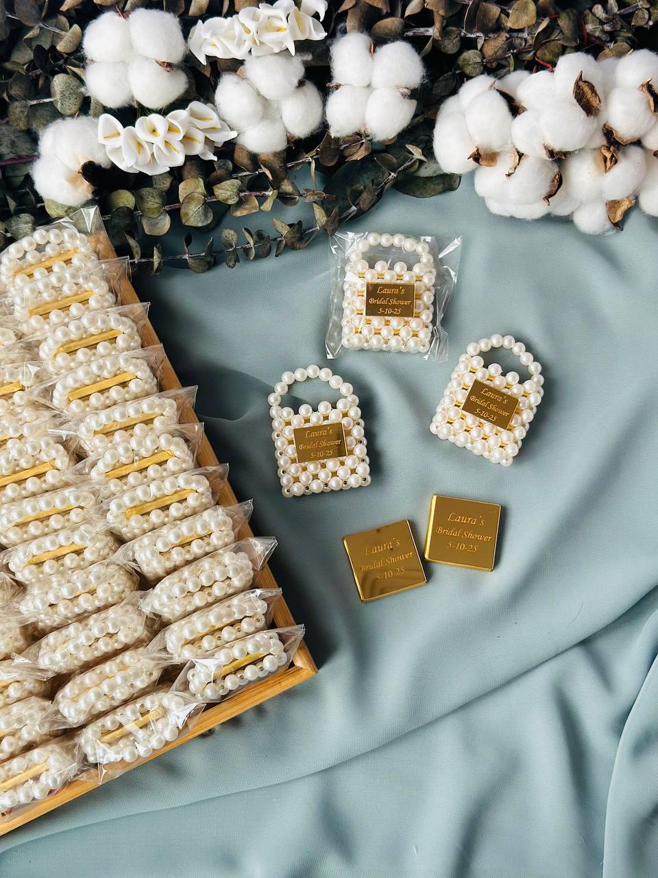 Mini Pearl Bag, Premium Chocolate, Premium Handmade Wedding Favor, Luxury Bridal Shower Gift, Personalized Pearl Clutch, Pearl Purse Favor