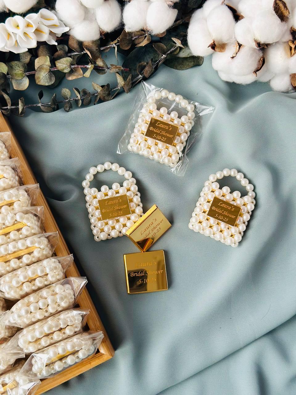 Mini Pearl Bag, Premium Chocolate, Premium Handmade Wedding Favor, Luxury Bridal Shower Gift, Personalized Pearl Clutch, Pearl Purse Favor