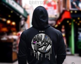 Moletom com capuz unissex para motociclistas com estampa gráfica Yamaha R7 nas costas.