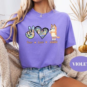 Comfort Colors® Bluey Family Shirt, Blue Peace Love Shirt, Blue and Friends Shirt, Gift for Friend, Blue Dog Kids T-Shirt, Gift for Birthday