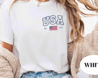 Embroidered American Flag Comfort Colors Shirt – Vintage USA Tee