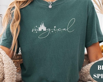 Embroidered Comfort Colors Magical Shirt, Disney Castle Embroidery Tee, Cute Magic Kingdom Shirt, Fantasy Vacation Embroidered T-Shirt