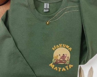 Hakuna Matata Coquette EMBROIDERY Sweatshirt, Animal Kingdom Embroidery Hoodie, Pocket Magical Kingdom Embroidery Sweater