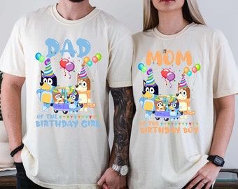 Comfort Colors® Custom Blue Birthday Boy Girl Party Family Shirts, Personalized Blueey Family Matching Shirt, Custom blue and Bing Shirts