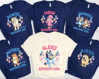 Personalized Bluey Tee, Custom Bluey Shirt, Family Matching Shirts, Custom Bluey Dog, Bluey and Bingo, Custom Bluey Birthday Party Shirts
