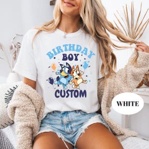 Comfort Colors® Personalized Bluey Birthday Boy T-Shirt, Custom Birthday Boy Shirt, Birthday Bluey Dog Tee, Funny Toddler Birthday Party Tee