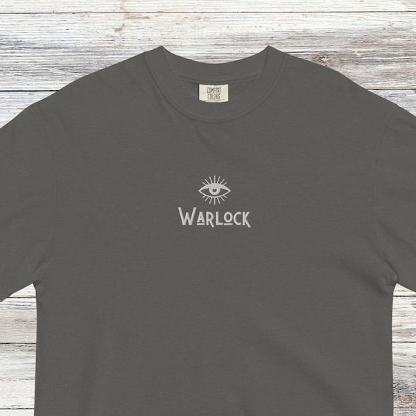 Warlock Class Embroidered T-Shirt, D&D Shirt, Dungeons and Dragons, Comfort Colors, DnD Gift, TTRPG Tee, Men Women Unisex Shirt