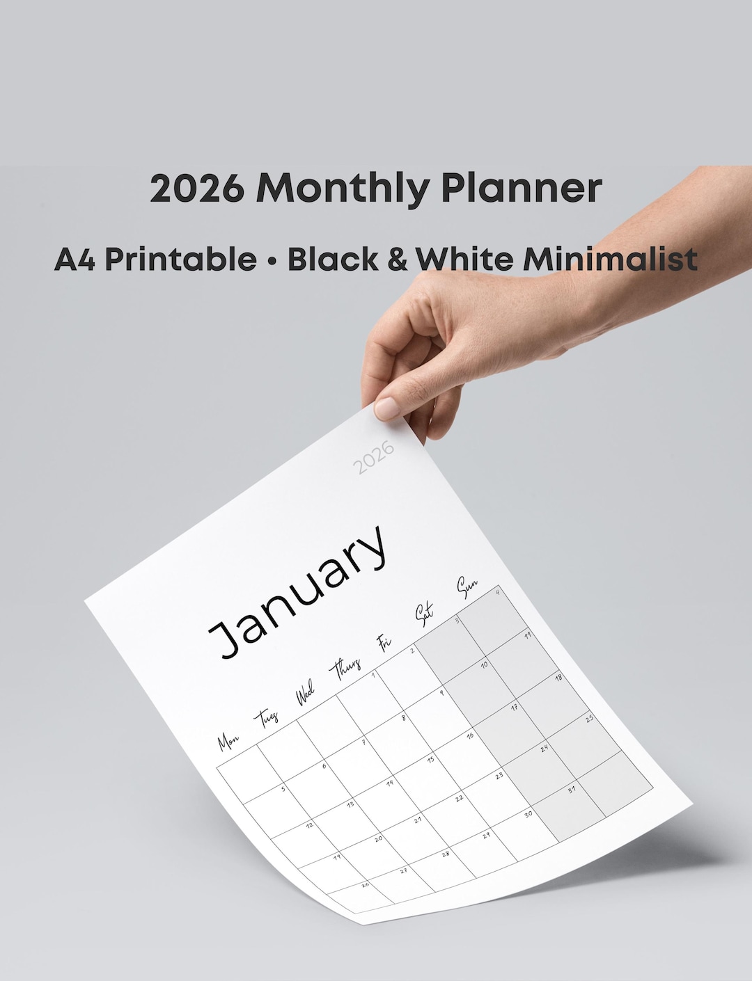 2026 Printable Planner - Minimalist PDF Calendar A4 Letter Digital PNG ...