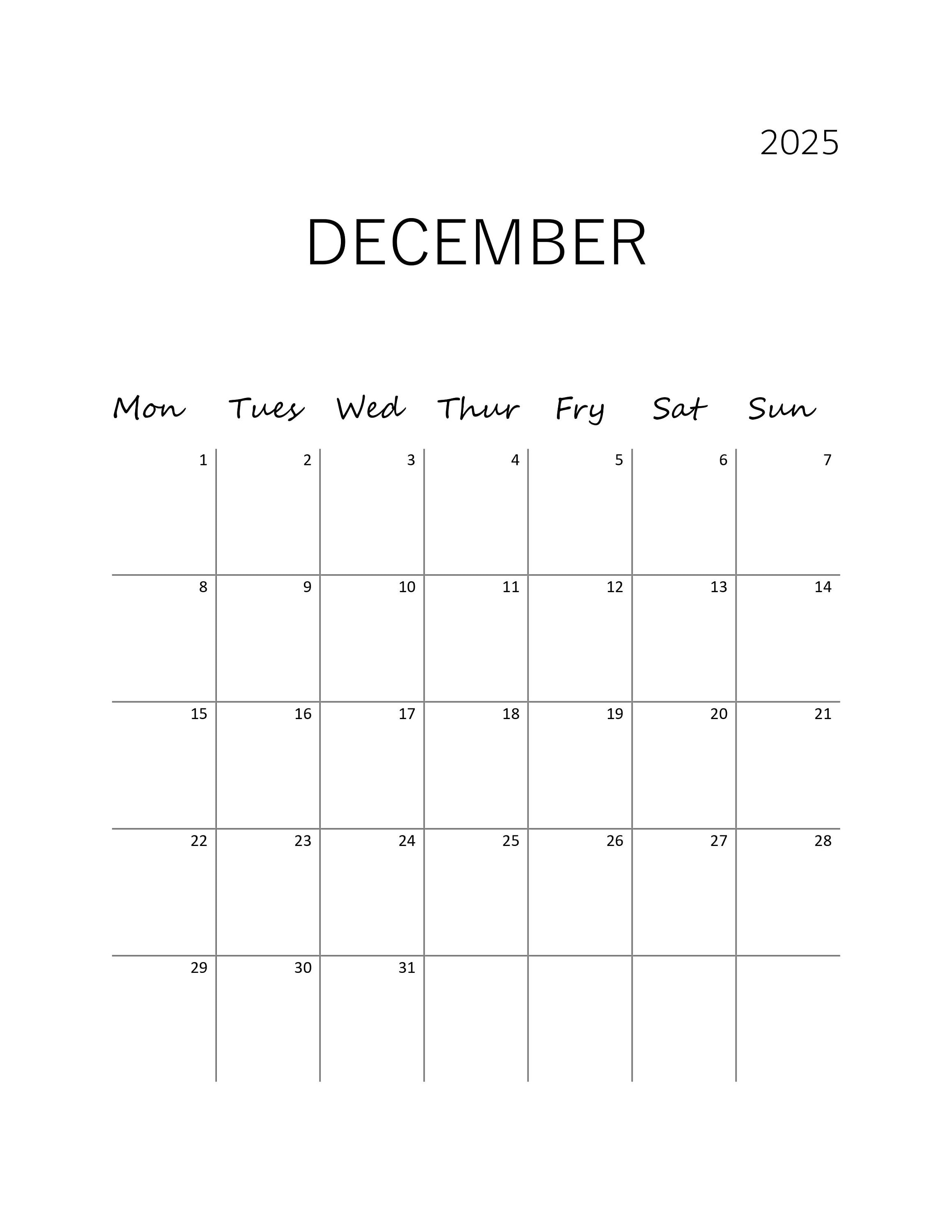 Minimalist Printable Calendar 2025 - Etsy