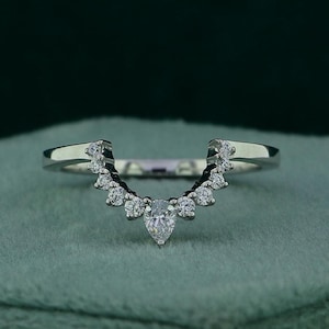 Lab Grown Diamond U Shaped Wedding Ring, Round & Marquise Cut Minimalist Band, Dainty Curve Stackable Ring, Matching Promise Band Gift