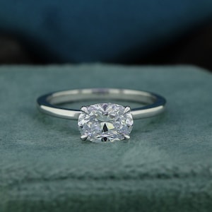 Certified Lab Diamond Oval East West Engagement Ring 18KT Solid Gold Oval Solitaire Ring Oval East West Set Wedding Anniversary Ring Gift